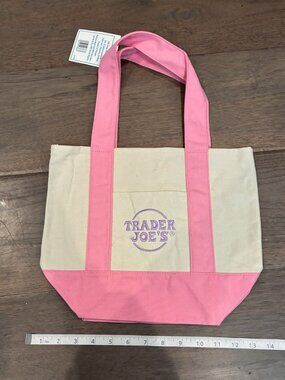 NWT Trader Joe's Pastel Mini Canvas Reusable Tote Bag -Light Pink